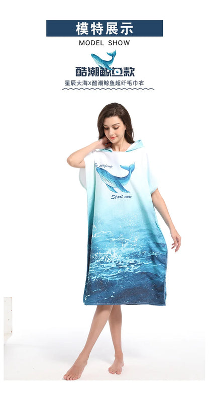 Beach Towel with Hood for Men and Women Hooded Towels Bath Robe for adult Quick Dry Lightweight Soft Microfiber Poncho Swim Robe