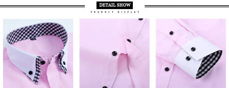 Mens Dress Shirt Long Sleeve Non Iron Fashion Double Layer Business Formal Regular Fit Office Camisa Social Solid Button Shirts