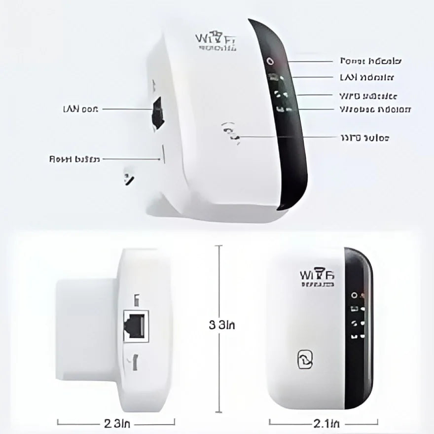 WiFi Extender 300Mbps - Wireless Signal Booster, EU/US Plug, Long Range Coverage Through Walls, Home Router Enhancer for Bedroom