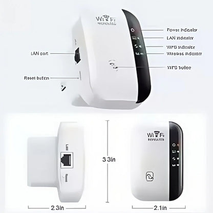 WiFi Extender 300Mbps - Wireless Signal Booster, EU/US Plug, Long Range Coverage Through Walls, Home Router Enhancer for Bedroom