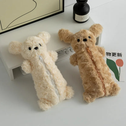 Korea Style Puppy Pencil Case Soft Plush School Stationary Big Capacity Pen Bag For Student  Stationary