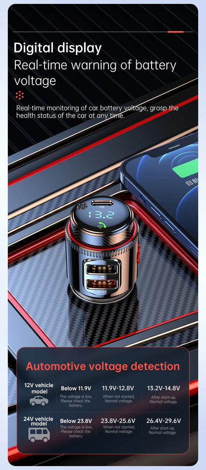 VR Robot PD30W+QC 3.0 Bluetooth 5.4 Car MP3 Player FM Transmitter Wireless Handsfree U Disk Play USB Car Fast Charge Adapter