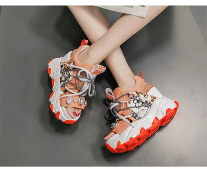 Comemore Leisure Lady Platform Chunky Sandals Mixed Color Shoes Sports Wedge White Sandals Women High Heel Beach Casual Shoes 39