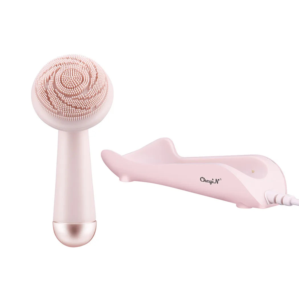 Electric Silicone Facial Brush Cleaner Vibration Roller Massage Pore Cleansing Instrument Waterproof Rechargeable Beauty Tool