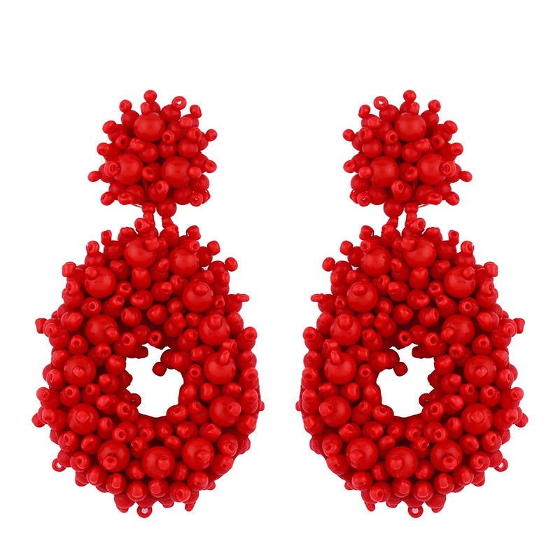 Bohemian Black Beaded Earrings Handmade Beads Drop Dangle Earrings For Women Statement Earrings Big Jewelry Brincos Accessories