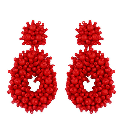 Bohemian Black Beaded Earrings Handmade Beads Drop Dangle Earrings For Women Statement Earrings Big Jewelry Brincos Accessories