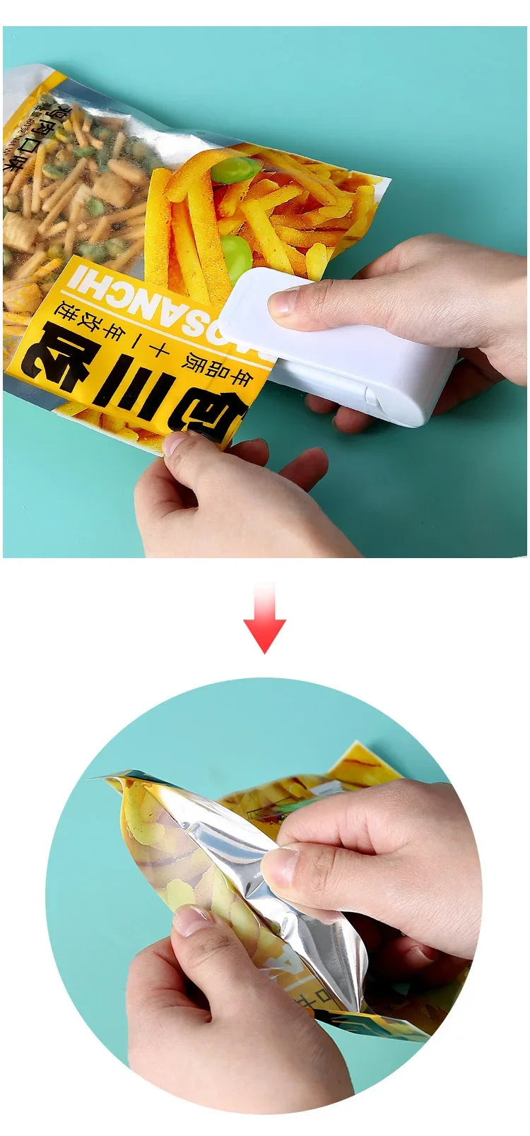 Portable Bag Heat Sealer Plastic Package Storage Bag Clip Mini Sealing Machine Handy Sticker Seal for Food Snack Kitchen Gadget