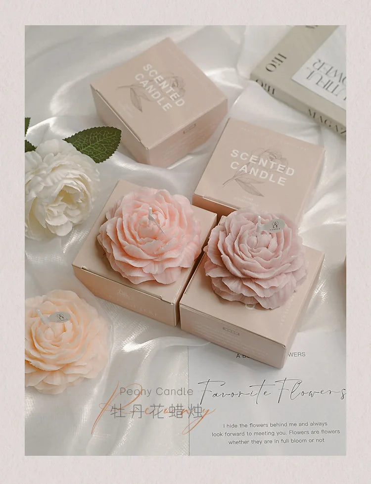 Peony Scented Candles, Handmade DIY Mini Floral Candles for Valentine's Day Gifts