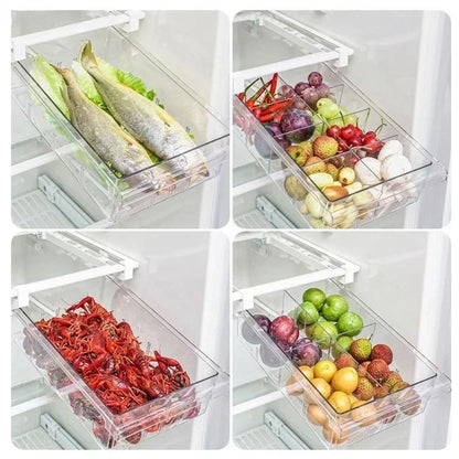NEW Refrigerator Drawer Plastic Clear Fridge Organizer Slide Under Shelf Drawer Box Rack Holder Kitchen Fruit Food Storage Box