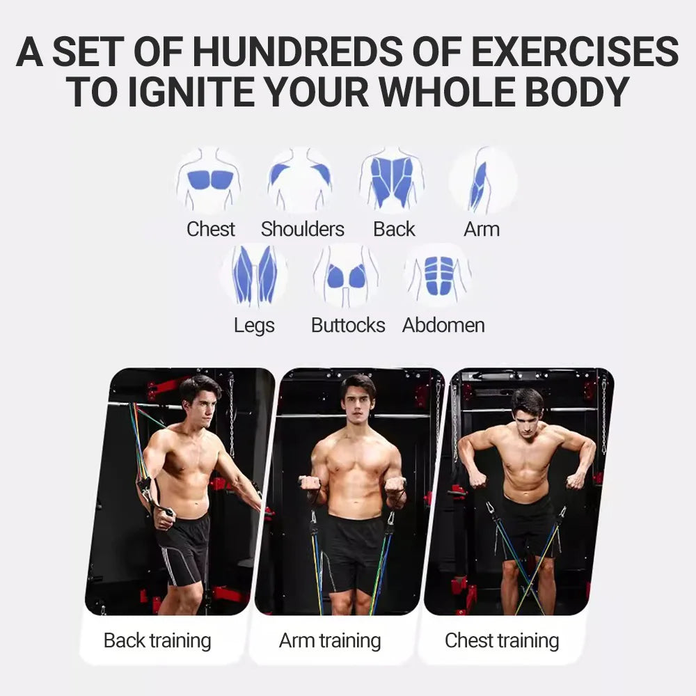 Multifunction Fitness Tension Rope Unisex Resistance Bands With Door Anchor Handles Carry Bag Legs Ankle Straps