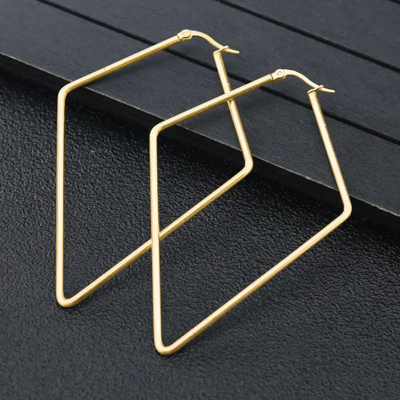 Titanium Steel Exaggerated Geometric Square Rhombus Hoop Earrings for women Big Earring Statement Ear Ring Nightclub Jewelry