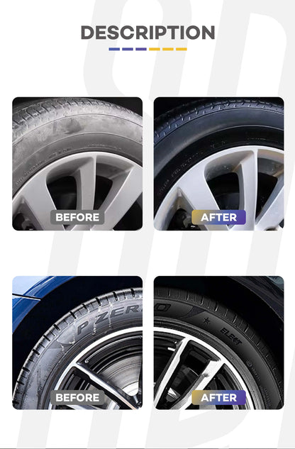 Black Wet Look Tire Shine Dressing -Automotive Clear Coat Tire Dressing Spray for Glossy Wet Tire Look, Vinyl & Plastic, with UV