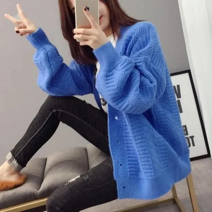 Oversized Knit Sweater Coat Women Autumn Winter Long Sleeve Twisted Sweaters Cardigan Woman Wild Solid Color Cardigans Ladies