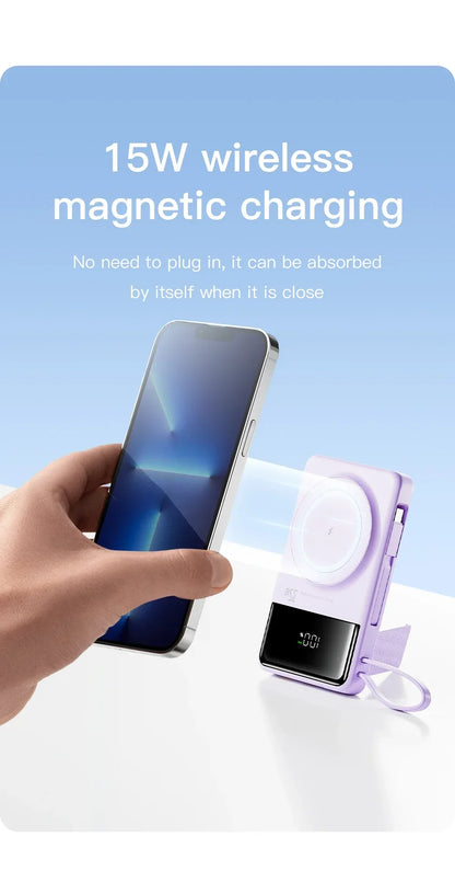 New Portable Built in Cables Magnetic Wireless Power Bank PD35W Fast Charging 20000mAh Large Capacity Powerbank for iPhone 16 15