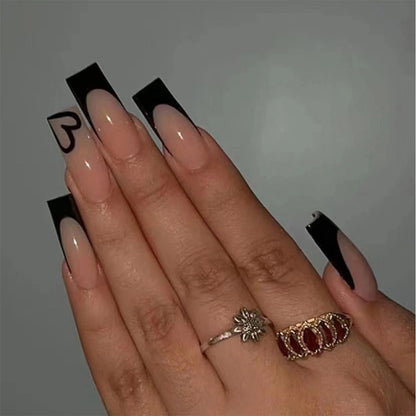 Instantly Upgrade Your Look With 24pcs-Black long square-Detachable And Reusable Jelly Glue 1pc Cuticle Pusher