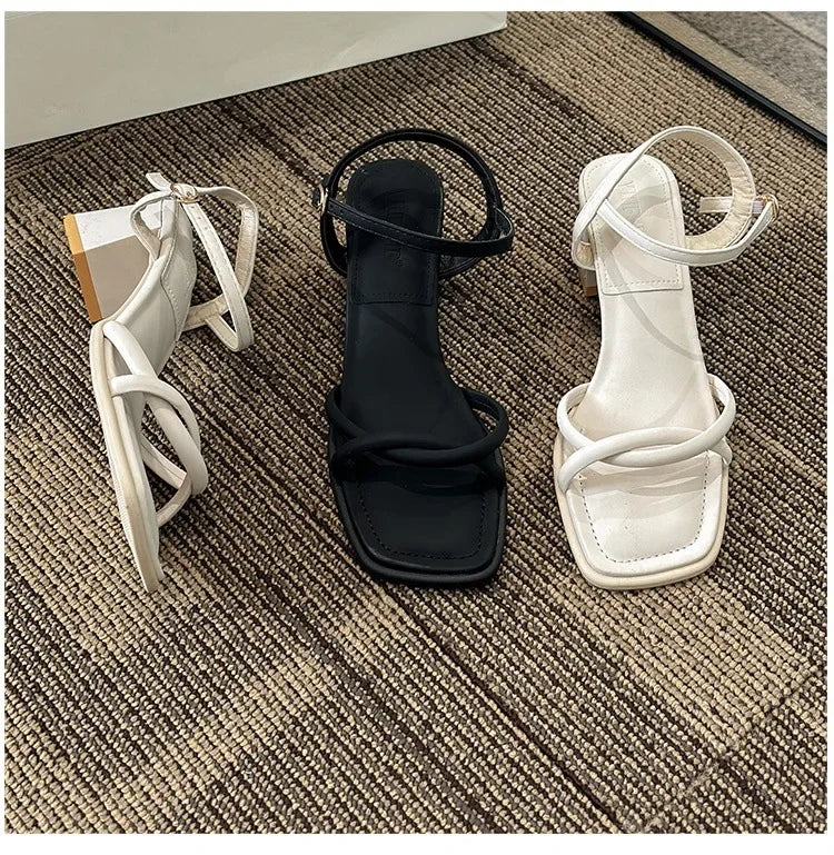 Sandals, 2025 Summer New Fashion Gentle Retro Chunky Non-slip Sandals, A Line with 5cm High Heels Summer Beach Sandals
