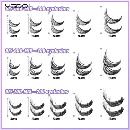 DIY Lash Extension Kit Lash Individual Lashes Clusters8-16mm With Waterproof Lash Bond And Seal Eyelash Tweezers Lash Kit