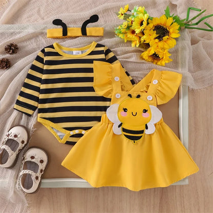 Newborn Baby Girl Halloween Outfit Long Flying Sleeve Romper Bee Suspender Skirt Dress Cute Baby Girl Fall Winter Clothes