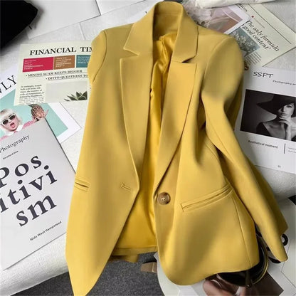 Office Lady Elegant Single Button Blazer Women New Autumn Long Sleeve Slim Jackets Casual Chic Tops Coats Outerwears Female