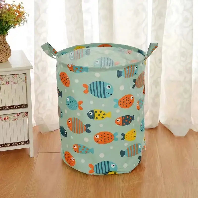 Dirty Laundry Baskets Foldable Round Waterproof Organizer Bucket Cotton Linen Clothing Children Toy Home Large Capacity Storage