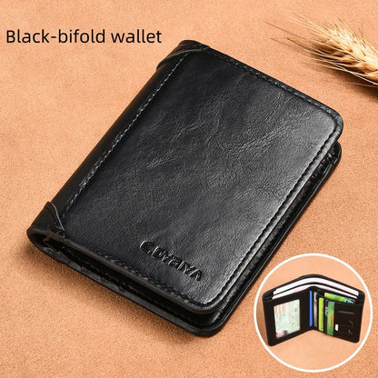 RFID Men Wallet PU Leather Blocking Trifold Wallet Vintage Thin Short Multi Function Id Credit Card Holder Male Purse Money