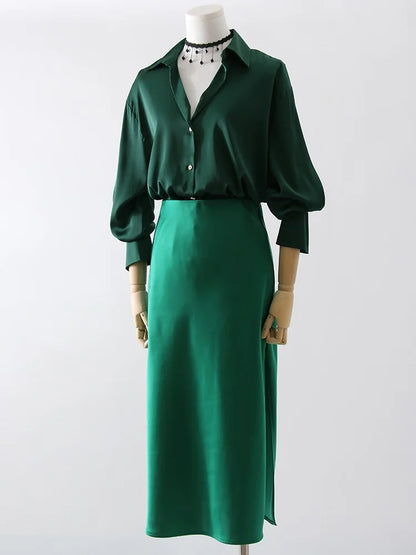 Office Wear Women Shirts Satin Blouse Luxury Pink Long Sleeve Formal Shirts Female Button Silk Tops For Women Elegant All-Match