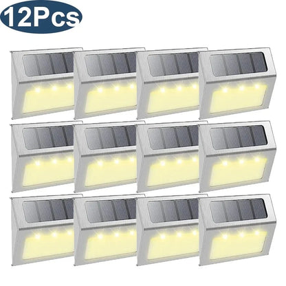 3LED Step Light Stainless Steel Solar Fence Lights Waterproof Outdoor LED Wall Lamps Deck Lights For Stair Garden Fence Patio
