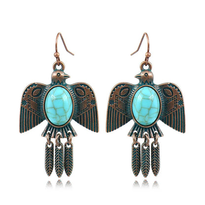Ethnic Women's Pigeon Bohemian Earrings Vintage Bronze Gypsy Turquoises Jhumka Earrings Oorbellen