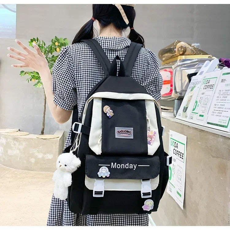 4 Set Korean High School Junior High School Elementary School Student Forest Style Versatile Backpack with Large Capacity Colors