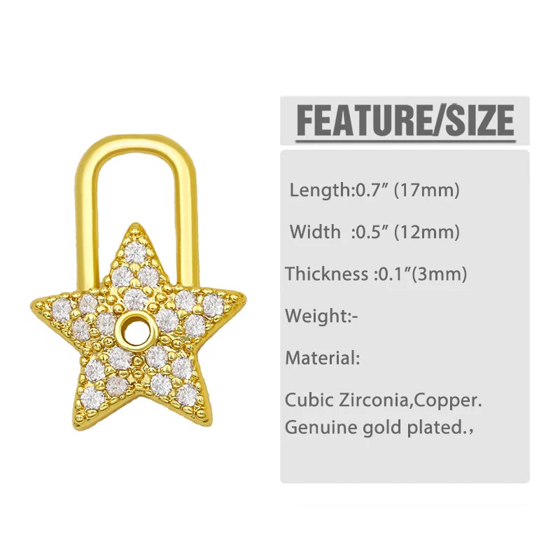 Clearance DIY Cubic Zirconia Small Lock Star Pandent Supplies For Handmade Heart Pendant Jewelry Making Accessories pdta144