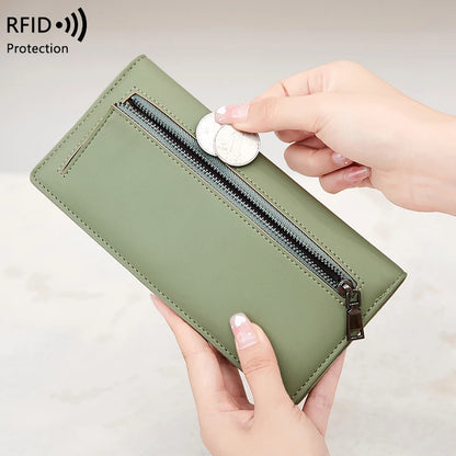 RFID Blocking Ultra-Thin Wallet for Women, Multi-Card Check Credit Card Bag, Multi-functional Zipper Buckle, Long Fashion wallet