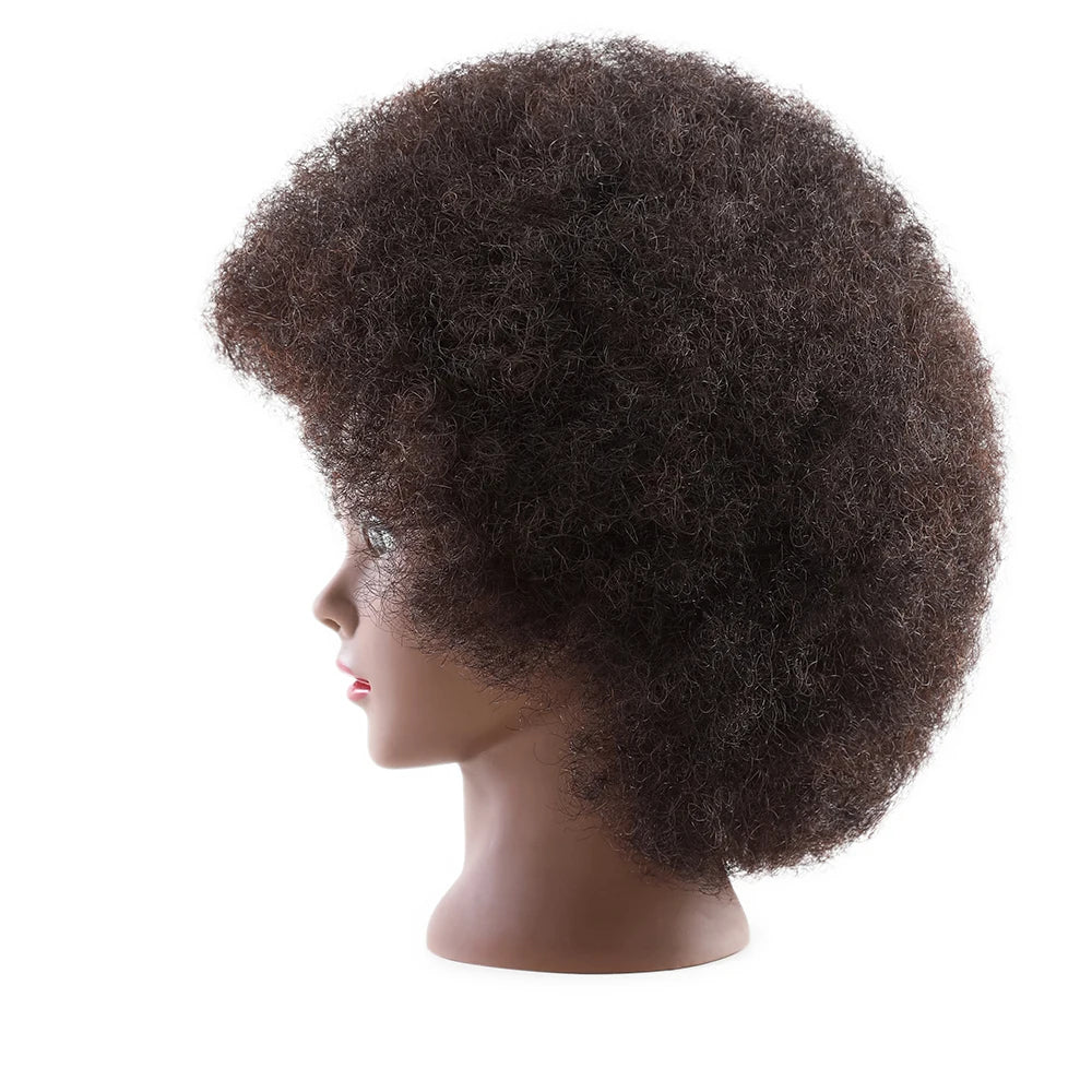 8 Inch 100% Human Hair Afro Mannequin Head  Traininghead Styling Braid Hair Dolls Head for Practicing Cornrows and Braids