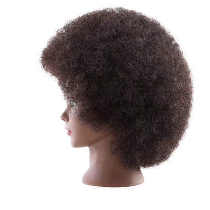 8 Inch 100% Human Hair Afro Mannequin Head  Traininghead Styling Braid Hair Dolls Head for Practicing Cornrows and Braids