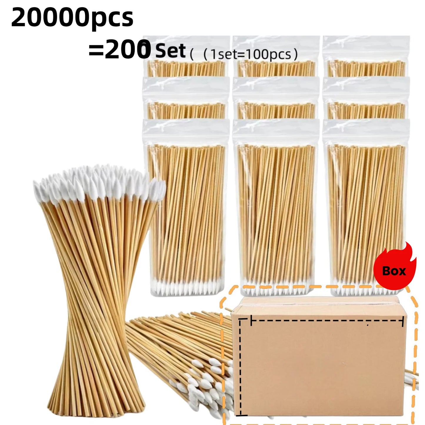 100/300PCS 6 Inch Precision Tips Cotton Swabs - Long Wooden Stick Cotton Buds Pointed Cotton Swabs With Case - Cotton