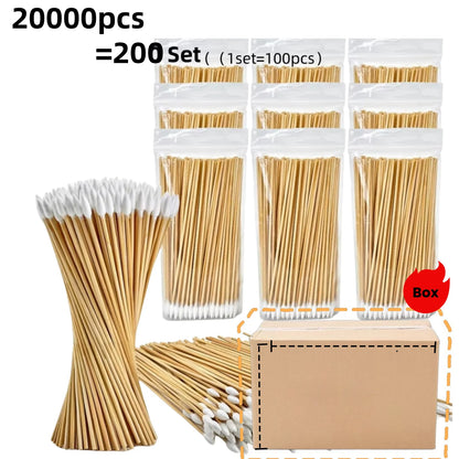 100/300PCS 6 Inch Precision Tips Cotton Swabs - Long Wooden Stick Cotton Buds Pointed Cotton Swabs With Case - Cotton