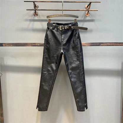 Palazzo Pants Women's Pants Imitation Leather Trousers 2023 New Autumn And Winter Pu Pencil High Faux pants