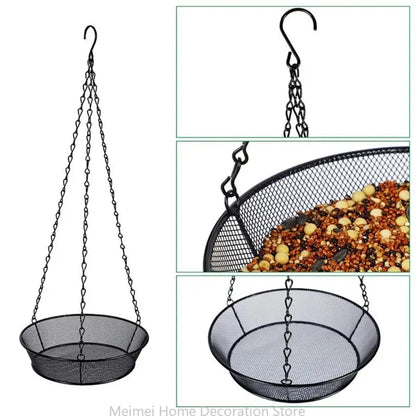 H7BF Hanging Bird Feeder Tray Metal Mesh Seed Dish Feeders Outside Platform Garden Decoration Backyard Attracting Birds