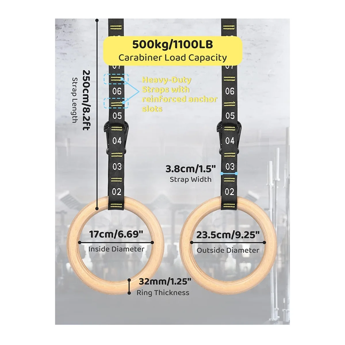 New Wooden Gymnastic Rings Adjustable Straps Door Anchor Foot Straps for Bodyweight Fitness