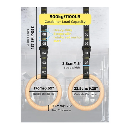 New Wooden Gymnastic Rings Adjustable Straps Door Anchor Foot Straps for Bodyweight Fitness