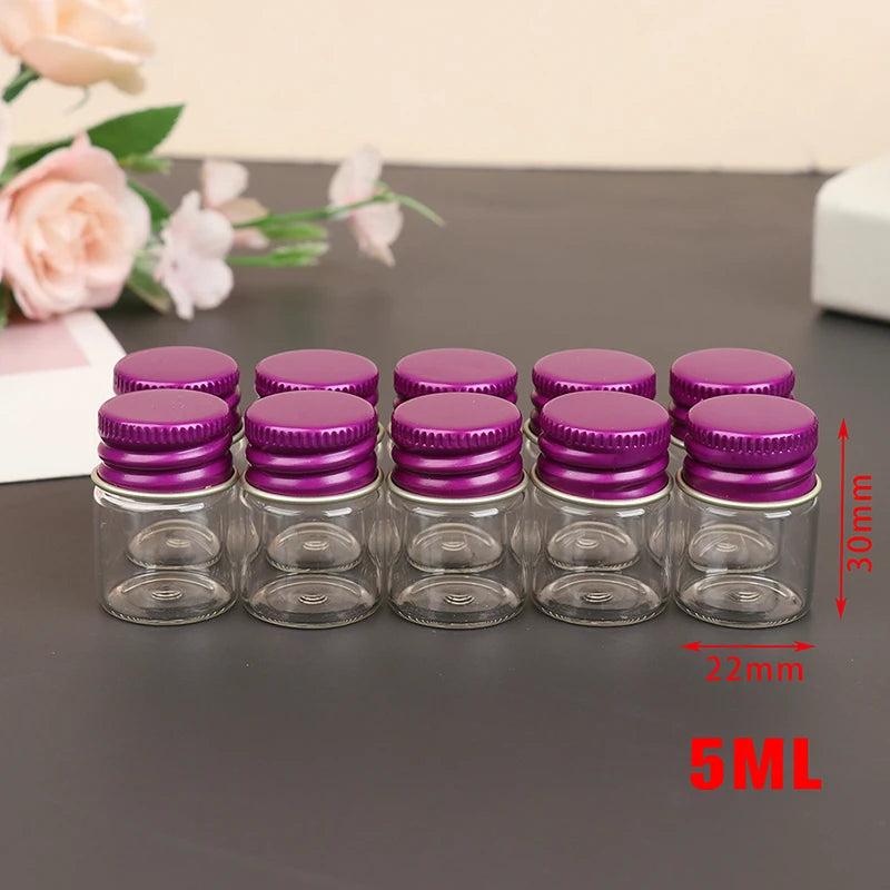 10PCS/lot  5/7/10/14/18/20/26ML Tiny Glass Jars Bottles Screw Cap Storage Jar Mini Containers GLASS Transparent Vial Bottles