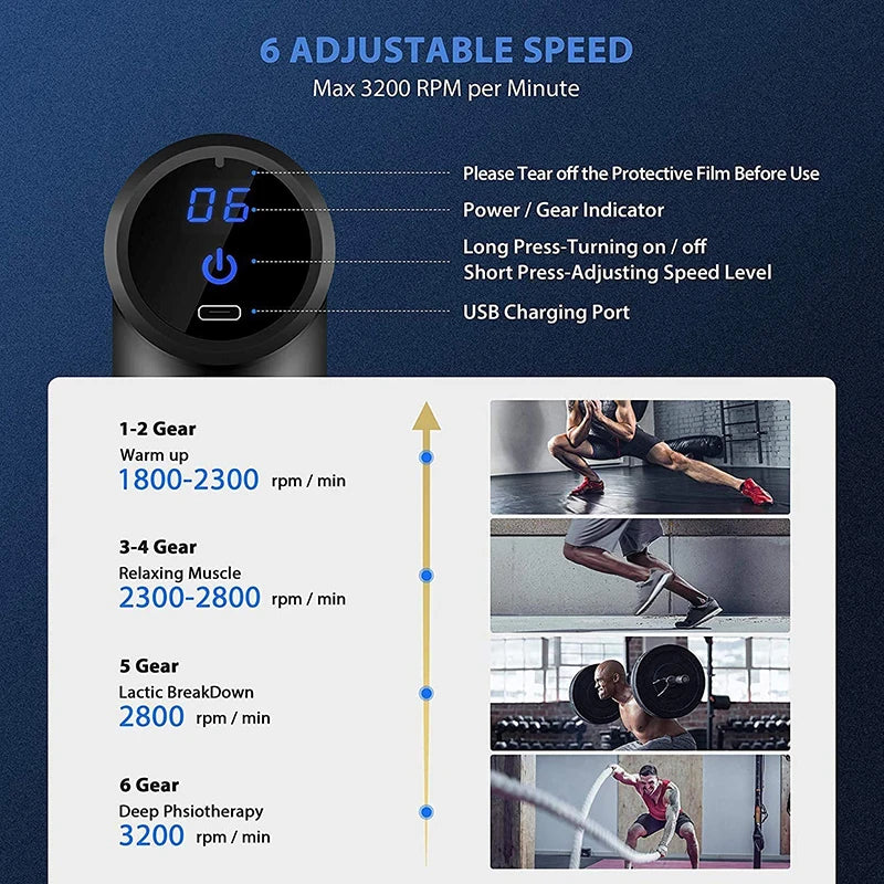 Massage Gun Portable Percussion Pistol Massager For Body Neck Deep Tissue Muscle Relaxation Gout Pain Relief Fitness