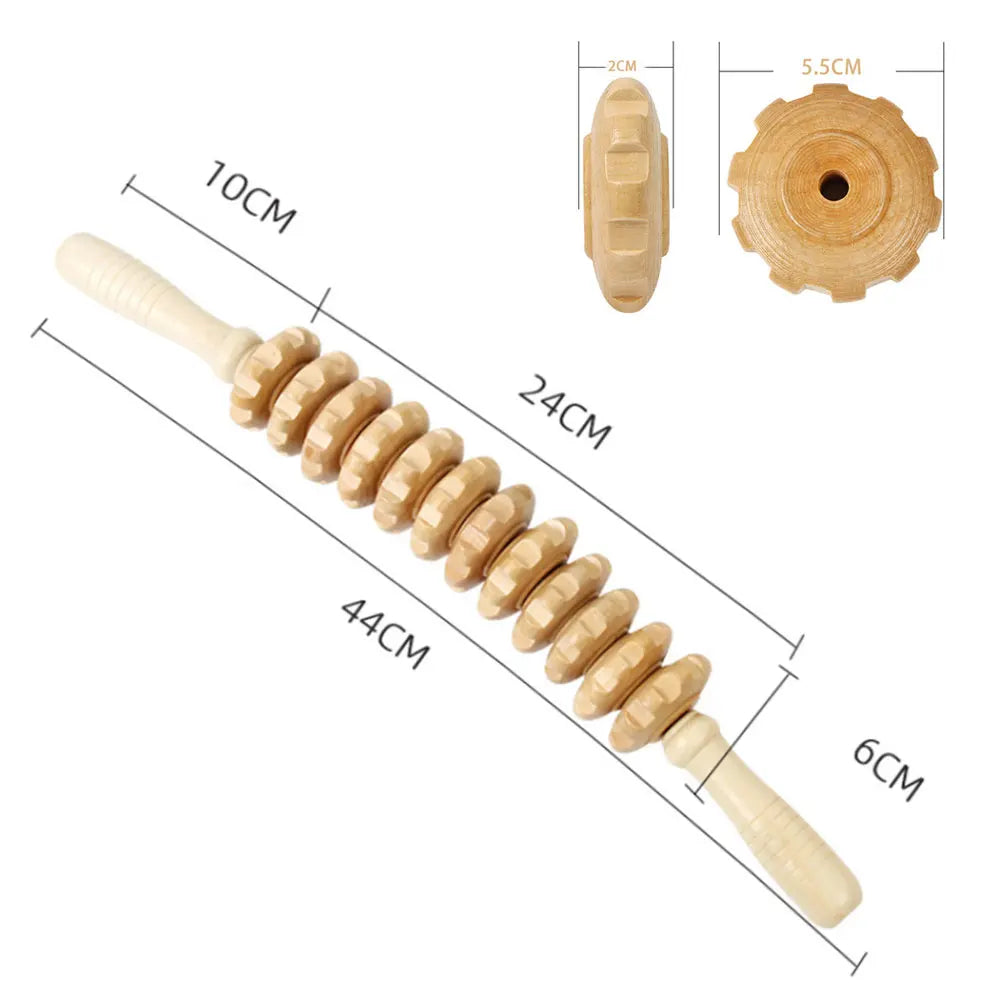 Natural Curved Wooden Massage Roller for Waist and Thigh, Multi-Functional Body Roller for Cellulite Reduction & Muscle Tension