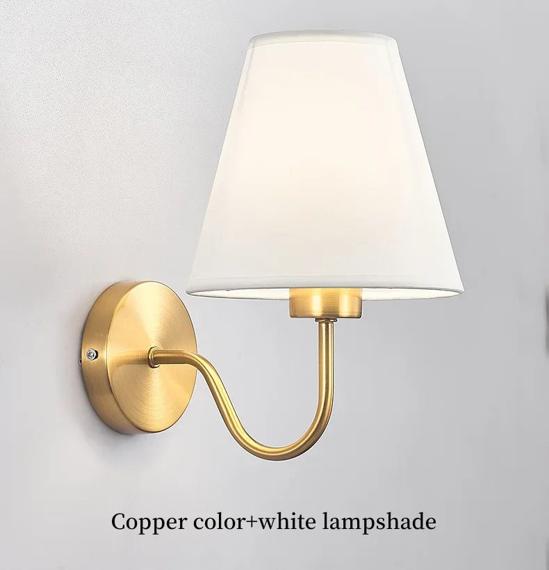 LED Retro Wall Lamp E27 Minimalist Creative Fabric Decorative Lamp Bedroom Hotel Bedside Study Indoor Household Lighting Fixture