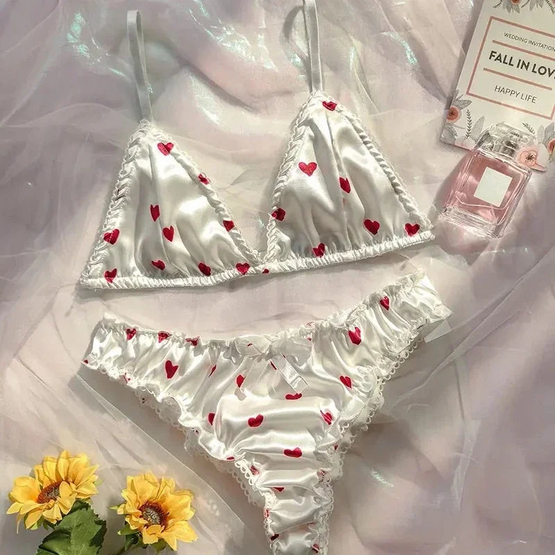 Women's Erotic Lingerie Suit Bowknot Sexy Wire Free Lingerie Underwear Two Piece Female White Set Set Sexy Lingerie Woman's Bra
