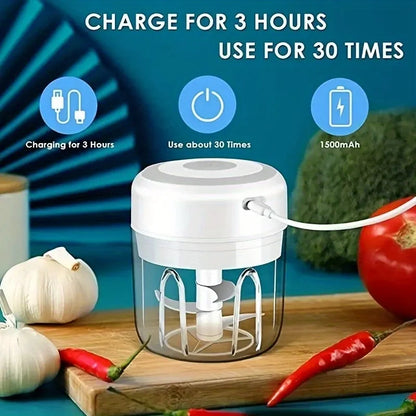 250ML USB Rechargeable Electric Vegetable Chopper and Garlic Crusher - Mini Wireless Food Chopper for Kitchen Gadgets for Garlic