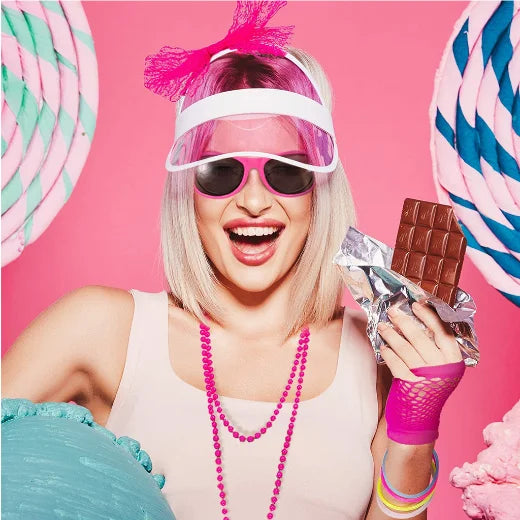 80s Fancy Dress Accessories Women Party Costume Set Adult Tutu Skirt Neon Fishnet Gloves Beaded Necklace Bracelet Earrings