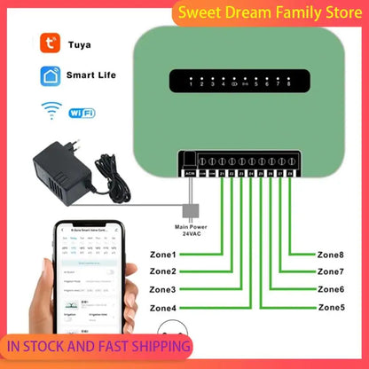 SDFC-Tuya Wifi Indoor Smart Sprinkler Controller Indoor Smart Sprinkler Controller Irrigation System Remote Control 6 Zone EU Pl