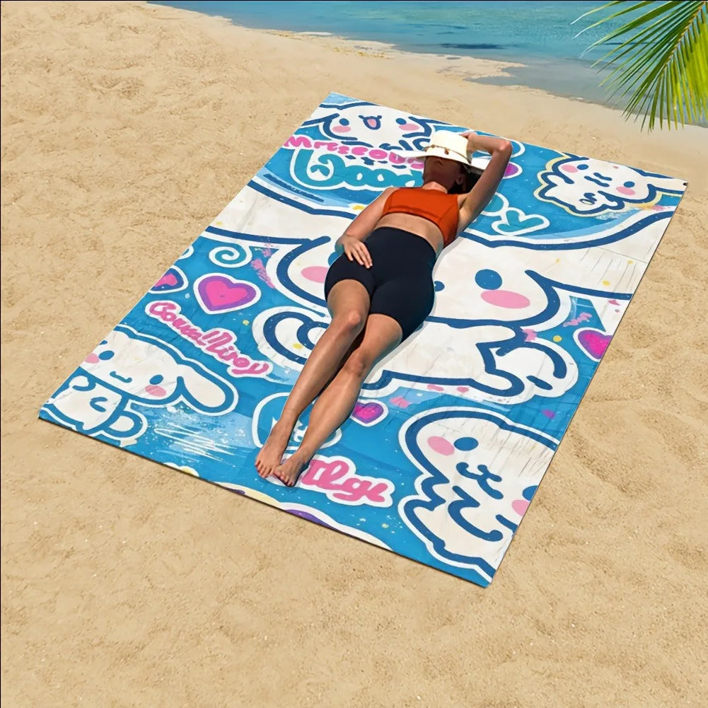 Adorable Cartoon-Printed Beach Towel: Doodle Your Summer Fun!, Towels, holiday party decorations, gifts