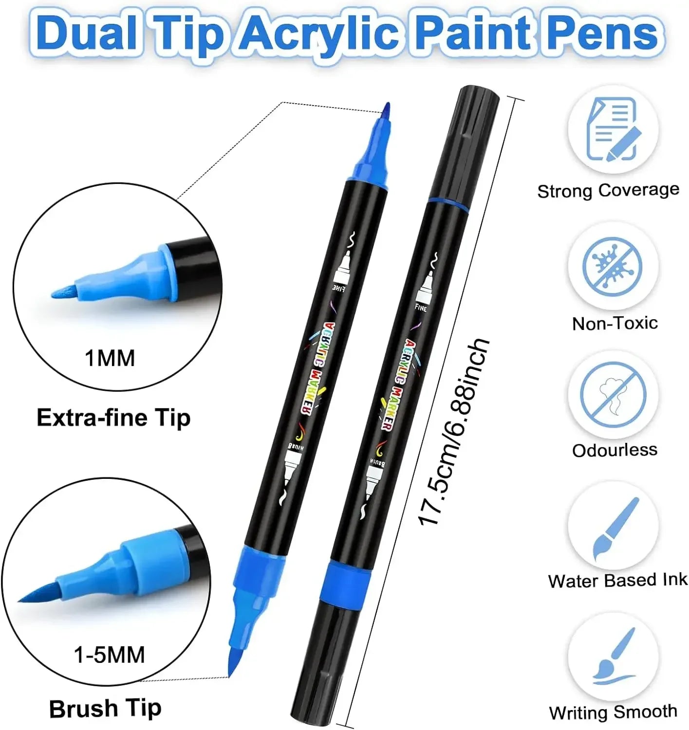 30/48/60 Colors Dual Tip Acrylic Paint Pens Markers Art Markers Set Drawing Markers for DIY Crafts Making Art Brush Set Supplies