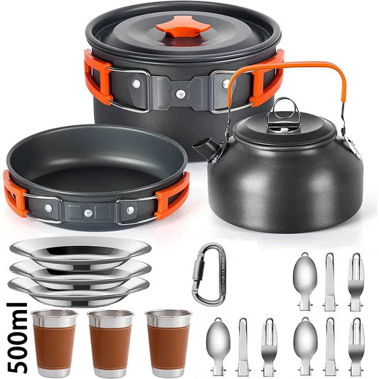Camping Cooking Set Outdoor Aluminum Lightweight Equipment Camping Cookware Kit For Traveling Trekking Hiking Supplies